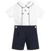 BEATRICE & GEORGE BOYS WHITE & BLUE COTTON BUSTER SUIT