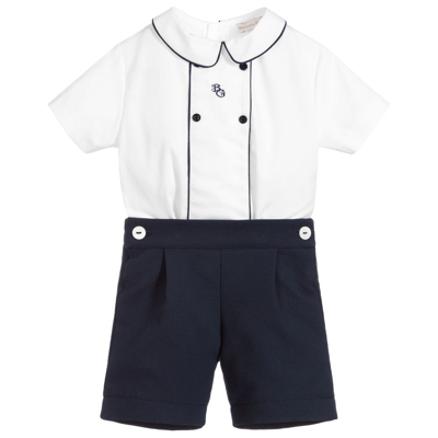 Beatrice & George Kids' Boys White & Blue Cotton Buster Suit