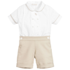BEATRICE & GEORGE BOYS WHITE & BEIGE COTTON BUSTER SUIT
