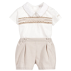 BEATRICE & GEORGE BOYS BEIGE HAND-SMOCKED COTTON BUSTER SUIT