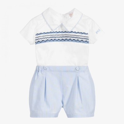 Beatrice & George Kids' Boys Blue Hand-smocked Buster Suit