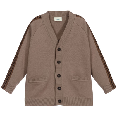 Fendi Kids' Beige Wool Ff Tape Cardigan