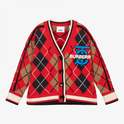 Burberry Babies' Girls Red Argyle Cardigan