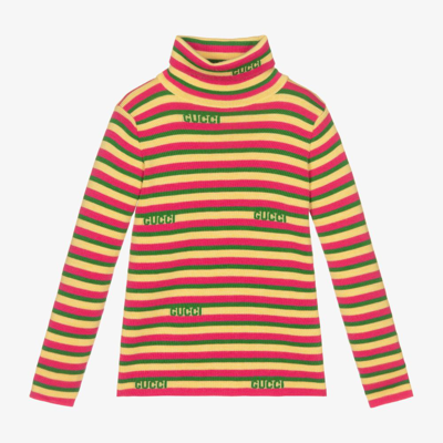 Gucci Kids' Girls Pink & Yellow Stripe Wool Top