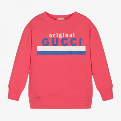 Gucci Logo Print Cotton Sweatshirt In Pink