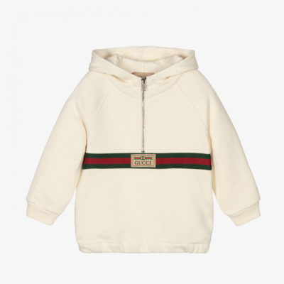 Gucci Beige Cotton Logo Baby Hoodie In Ivory