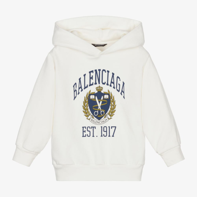 Balenciaga Kid's University Crest Logo Hoodie In Bianco