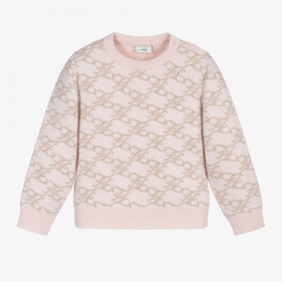 Fendi Girls Pink Wool Logo Baby Sweater