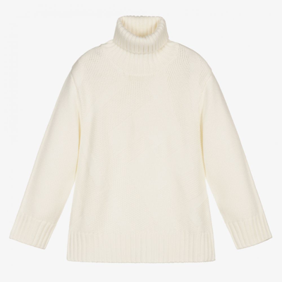 Fendi Kids' Ivory Wool Roll Neck Sweater