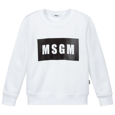 Msgm White Sweatshirt For Kids With White Logo In White