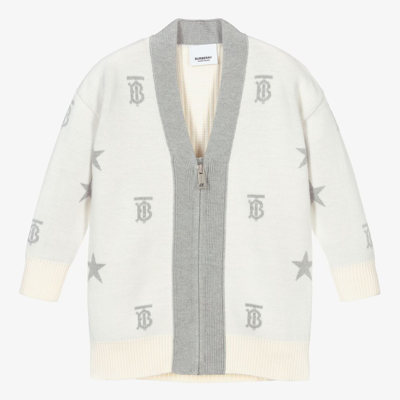 Burberry Babies' Girls Ivory Wool Monogram Cardigan