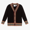 Burberry Boy's Graham Icon Stripe Wool-blend Cardigan In Black