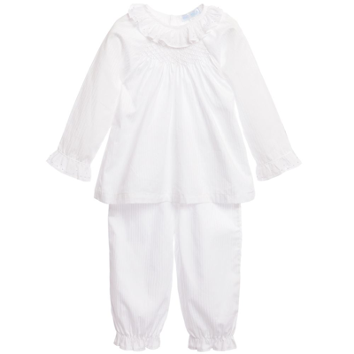 Mini-la-mode Babies' Girls White Cotton Smocked Pyjamas