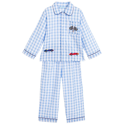 Mini Lunn Kids' Boys Blue & White Cotton Car Pyjamas