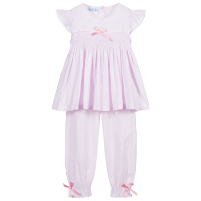 Mini Lunn Kids' Girls Pink Cotton Smocked Pyjamas