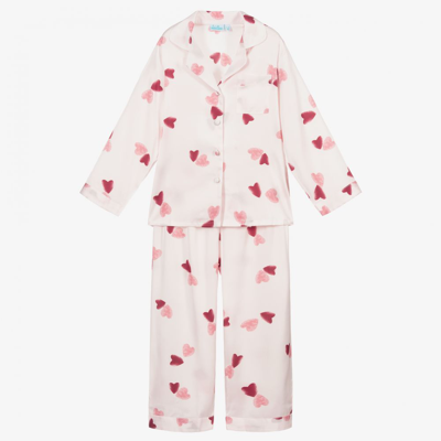 Mini Lunn Kids' Girls Pink Satin Hearts Pyjamas