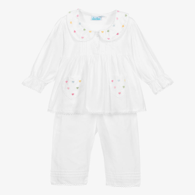 Mini Lunn Kids' Girls White Cotton Pyjamas