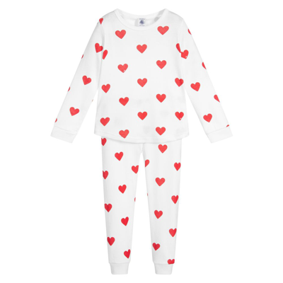 Petit Bateau Kids' Girls White & Red Organic Cotton Pyjamas