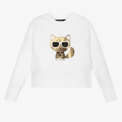 Karl Lagerfeld Kids' White Sweatshirt For Girl With Choupette