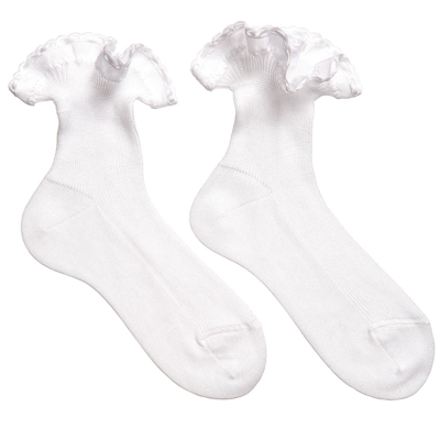 Story Loris Kids' Girls White Cotton Ruffles Socks