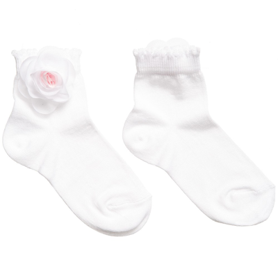 Story Loris Babies' Girls White Flower Cotton Socks