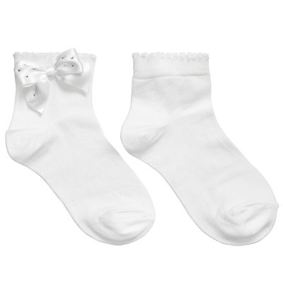 Story Loris Kids' Girls White Bow Cotton Socks