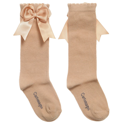 Carlomagno Kids' Girls Beige Cotton Socks