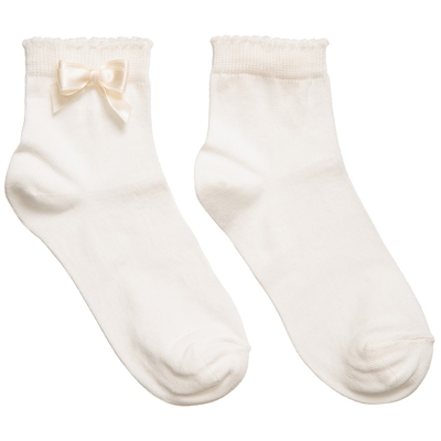 Story Loris Babies' Girls Ivory Bow Cotton Socks