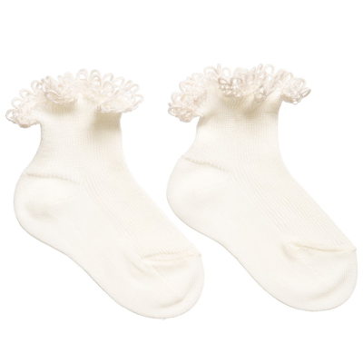 Story Loris Girls Ivory Lace Cotton Baby Socks