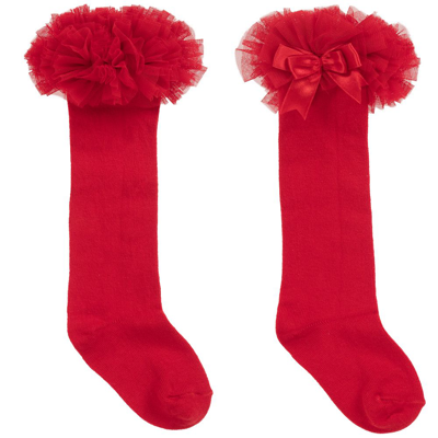 Beau Kid Girls Red Cotton & Tulle Socks