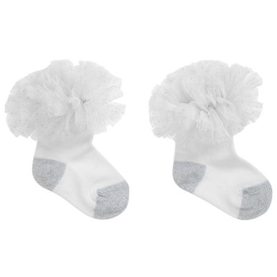 Beau Kid Girls White Cotton & Tulle Socks
