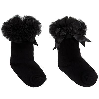 Beau Kid Girls Black Cotton Frill Socks