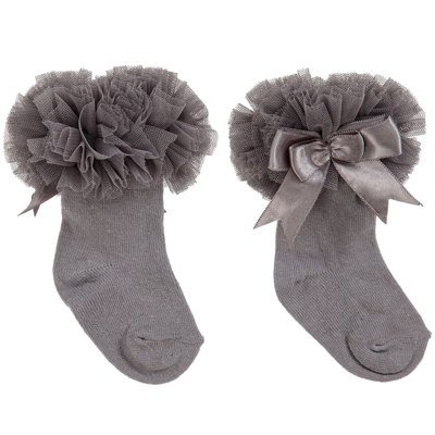 Beau Kid Girls Grey Cotton Frill Socks