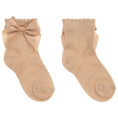 Carlomagno Kids' Girls Beige Cotton Socks