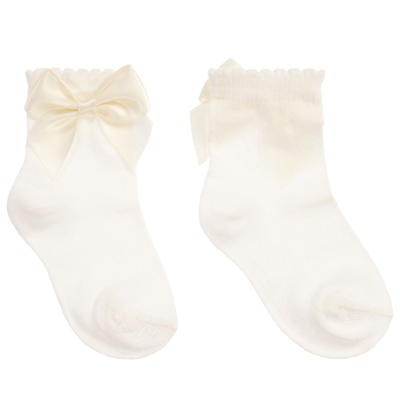 Carlomagno Kids' Girls Ivory Cotton Socks In White