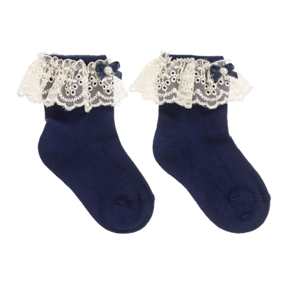 Beau Kid Girls Navy Blue Cotton & Lace Socks