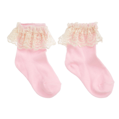 Beau Kid Babies'  Girls Pink Cotton & Lace Socks