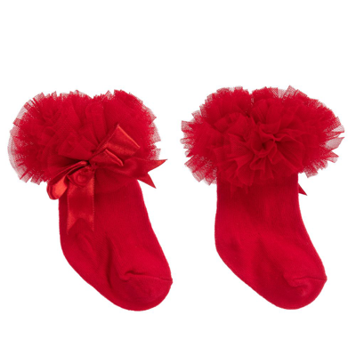 Beau Kid Girls Red Cotton Ruffle Socks