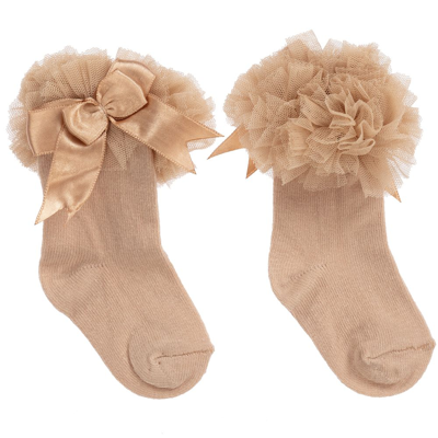 Beau Kid Girls Beige Cotton Frilled Bow Socks