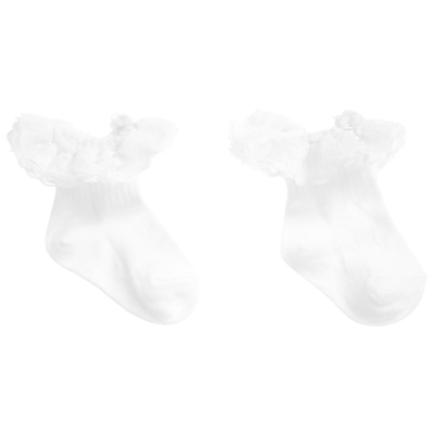 Beau Kid Girls White Cotton Socks With Lace