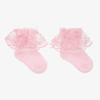 Beau Kid Babies'  Girls Pink Cotton & Lace Socks