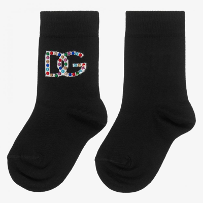 Dolce & Gabbana Babies' Girls Black Cotton Logo Socks