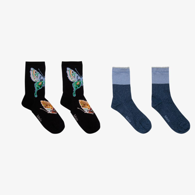 Molo Babies' Girls Blue & Black Socks (2 Pack)