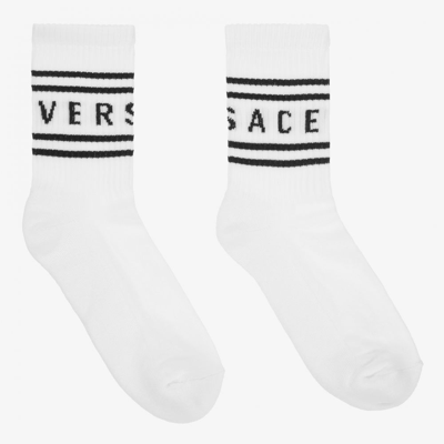 Versace Babies' White Cotton Logo Socks