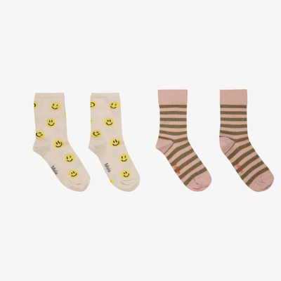 Molo Babies' Girls Ivory & Pink Socks (2 Pack) In Cream