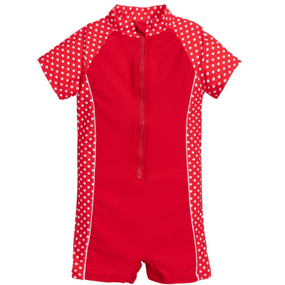 Playshoes Kids' Girls Red Polka Dot Sun Suit (upf50+)