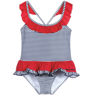 Mitty James Babies' Girls Blue & White Striped Swimsuit