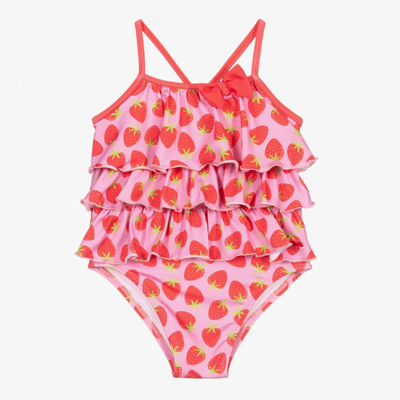 Mitty James Babies' Girls Strawberry Ruffle Swimsuit In Pink