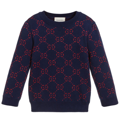 Wool Gucci Jumper Baby Gucci Babies' Girls Blue Red Gg Sweater