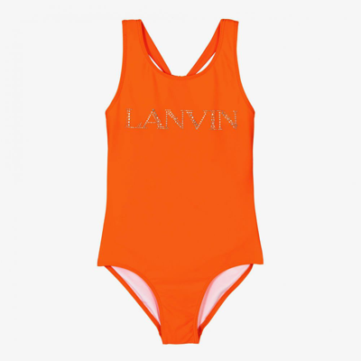Lanvin Babies' Girls Orange Logo Swimsuit